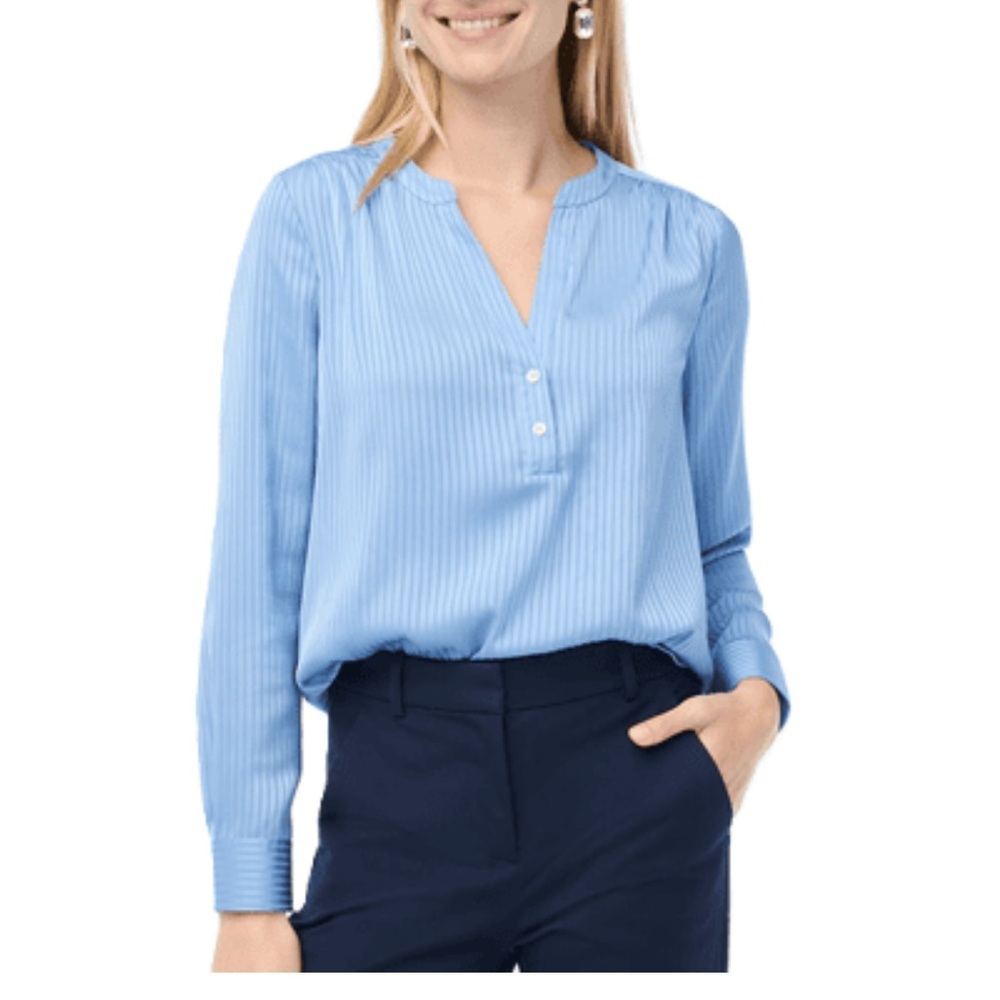 J Crew Gorgeous Blue Pleated Long Sleeve Blouse M EUC